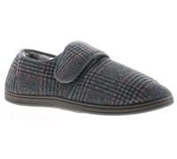 Dr Keller David Men's Navy & Brown Checked Touch Close Fastening Slippers, Size: 9
