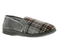 Dr Keller Derek Slip On Mens Full Slippers with Check Pattern - Grey. Warm House Footwear for Men, Mens Bedroom Slippers with Felt Back and Faux Fur Lining Grey 9 UK