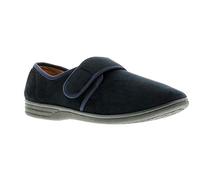 Dr Keller George Mens Moccasin & Full Slippers - Navy Moccasins Slippers for Men with Touch Fastening, Terry Sock & Lining for Added Warmth & Comfort Diabetic Orthopedic friendly Navy 10 UK