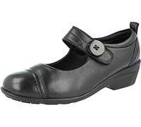 Dr Keller Ladies Real Leather Black Touch Close Button Slip On Mary Jane Loafer Flat Low Wedge Trouser Shoes Size UK 3-8 (UK 5/ EU 38, Edwina)