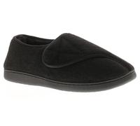 Dr Keller Men's slippers, wide fit, comfy and cozy slip on, touch close fastening, fur lining, cushioned insole. house shoes for diabetic arthritis orthopaedic Black 10 UK