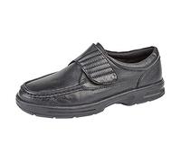 Dr Keller Mens Texas Real Leather Fuller Fitting Casual Shoes with Touch Fastening Black