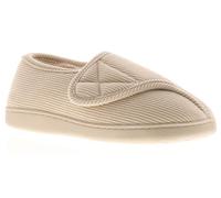 Dr Keller Wide Fit Women's Slippers - Slip-On Diabetic Slippers Women Boasting Warmth & Comfort with Touch Close Fastening, Fur Lining & Cushioned Insole Beige 4 UK