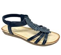 Dr Keller Womens Diamante Sandals Flat Slip On Open Toe Slingbacks Ladies Lightweight Summer Casual Fashion Sandals (Navy, UK Footwear Size System, Adult, Women, Numeric, Medium, 4)