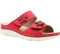 Dr Keller Womens Touch Fasten Sandals Low Wedge Flat Slip On Backless Open Toe Ladies Summer Casual Fashion Mules Sandals (Red, UK Footwear Size System, Adult, Women, Numeric, Medium, 3)