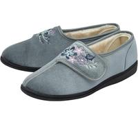 Dr Keller Womens Velour Faux Fur Lined Memory Foam Ladies Wide Opening Adjustable Slippers (Grey, 8 UK, UK Footwear Size System, Adult, Women, Numeric, Medium, 8)