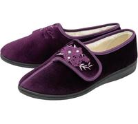 Dr Keller Womens Velour Faux Fur Lined Memory Foam Ladies Wide Opening Adjustable Slippers (Purple, 4 UK, UK Footwear Size System, Adult, Women, Numeric, Medium, 4)