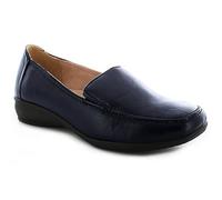 Dr Keller Womens Wide Fitting Shoes Ladies Lightweight Moccasin Flat Low Wedge Comfort Fit Casual Formal Office Work Leather Lined Loafer Wider Fit Slip On Shoe(Navy Matt, UK 4)