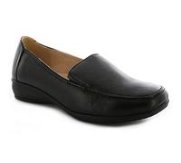 DR KELLER WOMENS WIDE FITTING SHOES LADIES LIGHTWEIGHT MOCCASIN FLAT LOW WEDGE FIT COMFORT SMART CASUAL FORMAL OFFICE WORK LEATHER LINED LIGHT WEIGHT LOAFER WIDER FIT SLIP ON SHOE 5 UK Black / Matt