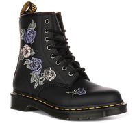 Dr Martens 1460 Vonda A- Eye Lace Up Rose Embroid Womens Boot In Black Uk 3 - 8