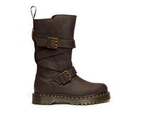 Dr Martens Anistone 2 Strap Crazy Horse Leather Biker Boots, Brown, Size 7, Women Brown