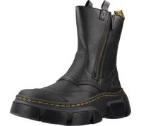 Dr. Martens Black Leather Military Boots with Zipper, Chunky Platform Sole, Combat Style, Black/White, 10 UK