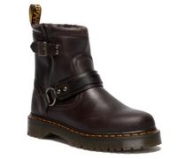 Dr. Martens Leather Boots with Buckles and Straps, Black, Durable Sole with Yellow Stitching, Biker Style, brown, 6.5 UK