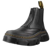 Dr. Martens Platform Chelsea Boots, Black Leather, Thick Sole with Tractor Design, Side Elastic, Black/White, 8 UK