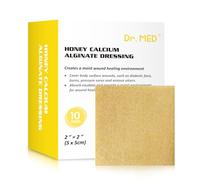 Dr. Med Manuka Honey Calcium Alginate Dressing 2"x2" (10 PCS/Box), Highly Absorbent dressings with Honey for Abrasions, Burns, Diabetic Foot, Pressure Sores and Venous Ulcers Faster Wound Care