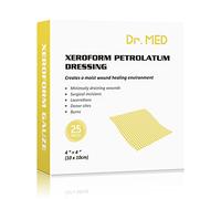 Dr.Med Xeroform Petrolatum Dressing Patch, 4" x 4", 25 Per Box, Non-Adherent Gauze Dressings for Minor or Partial Thickness Burn, Lacerations, Receptive Sites