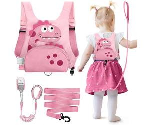 Dr.meter 3 in 1 Toddler Harness Leash, with 1.2M Anti Lost Wrist Link Cute Dinosaur Kids Safety Harness with Key Lock Child Walking Tether Strap Toddler Reins for Boys and Girls under 5 Years (Pink)