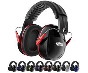 Dr.meter Ear Defenders Adults, SNR 31dB Noise Reduction Earmuffs with with Adjustable Headband Double Layers Hearing Protection for Gardening Yard Work black+red