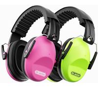 Dr.meter Ear Defenders Children, Children Ear Defenders SNR 27dB Protective Earmuffs with Noise Blocking Ear muffs for Sleeping Studying Adjustable Head Band Dark Rose+Green, 3-16 Years Old