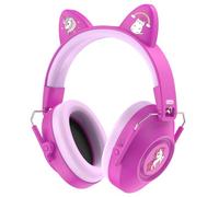 Dr.meter Ear Defenders for Kids, 32dB SNR Super Cute Ear Protection Ear Muffs for Autism Sensory, Hearing Protection Earmuff for Monster Jam Concert Firework with Stickers For DIY Light Rose+Purple