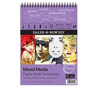 Daler-Rowney Optima Lightly Textured 250gsm A4 Mixed Media Paper Spiral Pad, 30 White Sheets, Ideal for Professional Artists & Students