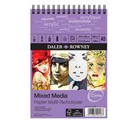 Daler-Rowney Optima Lightly Textured 250gsm A5 Mixed Media Paper Spiral Pad, 30 White Sheets, Ideal for Professional Artists & Students