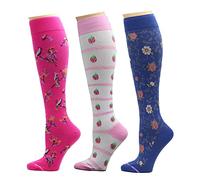Dr. Motion 3 Pairs Light Summer Bright Fun Graduated Compression Women's Knee-Hi Socks, Fun Pack #1, One size