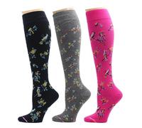 Dr. Motion 3 Pairs Light Summer Bright Fun Graduated Compression Women's Knee-Hi Socks, Fun Pack #10, One size