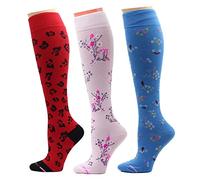 Dr. Motion 3 Pairs Light Summer Bright Fun Graduated Compression Women's Knee-Hi Socks, Fun Pack #5, One size