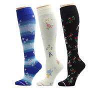 Dr. Motion 3 Pairs Light Summer Bright Fun Graduated Compression Women's Knee-Hi Socks, Fun Pack #8, One Size