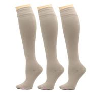 Dr. Motion 3 Pairs Light Summer Bright Fun Graduated Compression Women's Knee-Hi Socks, Solid Pack Beige, One size