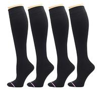 Dr. Motion 4 Pairs Pack Women's Graduated Compression Knee High Socks, Solid All Black, One size