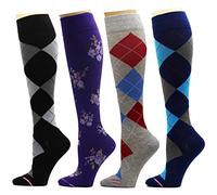 Dr. Motion 4 Pairs Pack Women's Graduated Compression Knee High Socks, X Multi #16, One Size