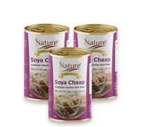 Dr.Nature Soya Chaap Soybean Chunks and Flour 850g Flavor Pack of 3 (850g Each) | Authentic Punjab Taste, Ready to Eat Canned Soya Chaap, Perfect for Indian Cuisine Cravings!