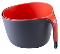 Dr. Oetker 2-Piece Bowl and Strainer Set Made of Polypropylene Plastic, Large Handle, Stackable, Dishwasher Safe, Grey/Red, Ideal for Washing All Types of Fruit, 3200 ml Capacity, 26 x 24 x 17 cm