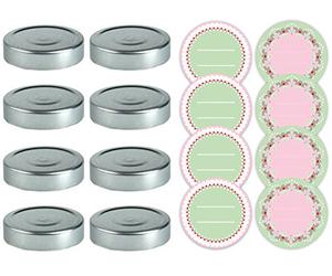 Dr. Oetker 3230 Lid Twist Off and Stickers, Tin Plate, Silver/Green/Red/White/Pink, 8.5 x 8.5 x 1 cm 8 Units