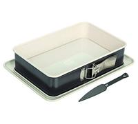 Dr. Oetker Bakeware - Non-Stick Rectangular Springform Cake Tin with Enamel Base - 28 x 18 centimetres, Grey and Cream