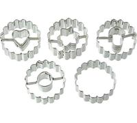 Dr.Oetker Cookie Cutter Christmas Linzer set of 5 Ø3,5 cm in silver, Stainless Steel, 3.5 x 3.5 x 2.5 cm