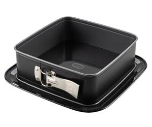 Dr. Oetker Square Springform Cake Tin with Enamel Serving Base - Perfect for Cakes and Cakes, 24 x 24 x 8.5 cm, Non-Stick, Heat Resistant, Black/Silver