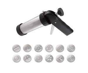 Dr. Oetker Stainless steel pastry press incl. 12 stainless steel shaped discs, pastry syringe, for varied spritz pastry, large filling volume, quantity: 1 piece