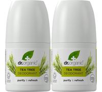 Dr Organic Tea Tree Deodorant Pack of 2 X 50Ml - Roll On, Aluminium Free, Natura