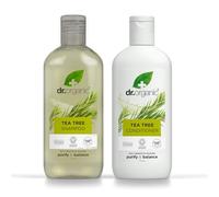 Dr Organic Tea Tree Shampoo & Conditioner Set with Travel Bag, Purifying, Oily Roots Natural, Vegan, Cruelty-Free, Paraben & SLS-Free, Recyclable & Recycled Ocean Bound Plastic, Organic, 265ml