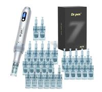 Dr. Pen Ultima M7S Silver Wireless Skincare Pen - USB-C Rechargeable, Digital Display, 6 Speeds, 0-2.5 mm Adjustable, 28 Cartridge Kit (12×16 Pin + 10×36 Pin + 6×NanoR) for Facial & Body Care