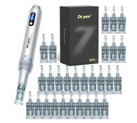 Dr. Pen Ultima M7S Skin Care Pen Silver - Wireless and USB-C Rechargeable, Digital Display, 6 Levels, 0-2.5 mm, Skin Care Pen Set with 28 Replacement Cartridges (12 x 16 Pin + 10 x 36 Pin + 6 x NanoR)