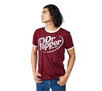 Dr Pepper Logo Crew Neck Short Sleeve Red Men’s Ringer Tee, Red, Medium