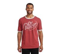 Dr Pepper Logo Crew Neck Short Sleeve Red Men's Ringer Tee, Red, Medium