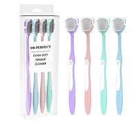DR PERFECT Soft Tongue Brush Scraper Cleaner Helps Fight Bad Breath Clean Your Tongue Without Hurt Pack Of 4 ((GREEN PURPLE BLUE PINK))