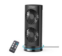 DR.PREPARE Desk Fan USB DC Tower Cooling Fan with Remote Control, DC Motor Portable Oscillating Fan, 3 Speeds, Dual Air Circulation, 110° Oscillation, Table Fan for Bedroom Dorm Room Office Desktop
