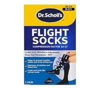 Scholl Comfortable Flight Socks - Compression Stocking for Travel - Enhances Blood Circulation - Reduces Swelling on Long Flights - Cotton Feel - Black - Size 3-6, 1 Pair