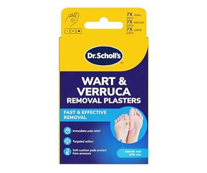 Dr. Scholl's Wart and Verruca Removal Plasters, Pack of 21, Fast and Effective Verruca Treatment and Wart Remover, Immediate Pain Relief, Washproof Plasters